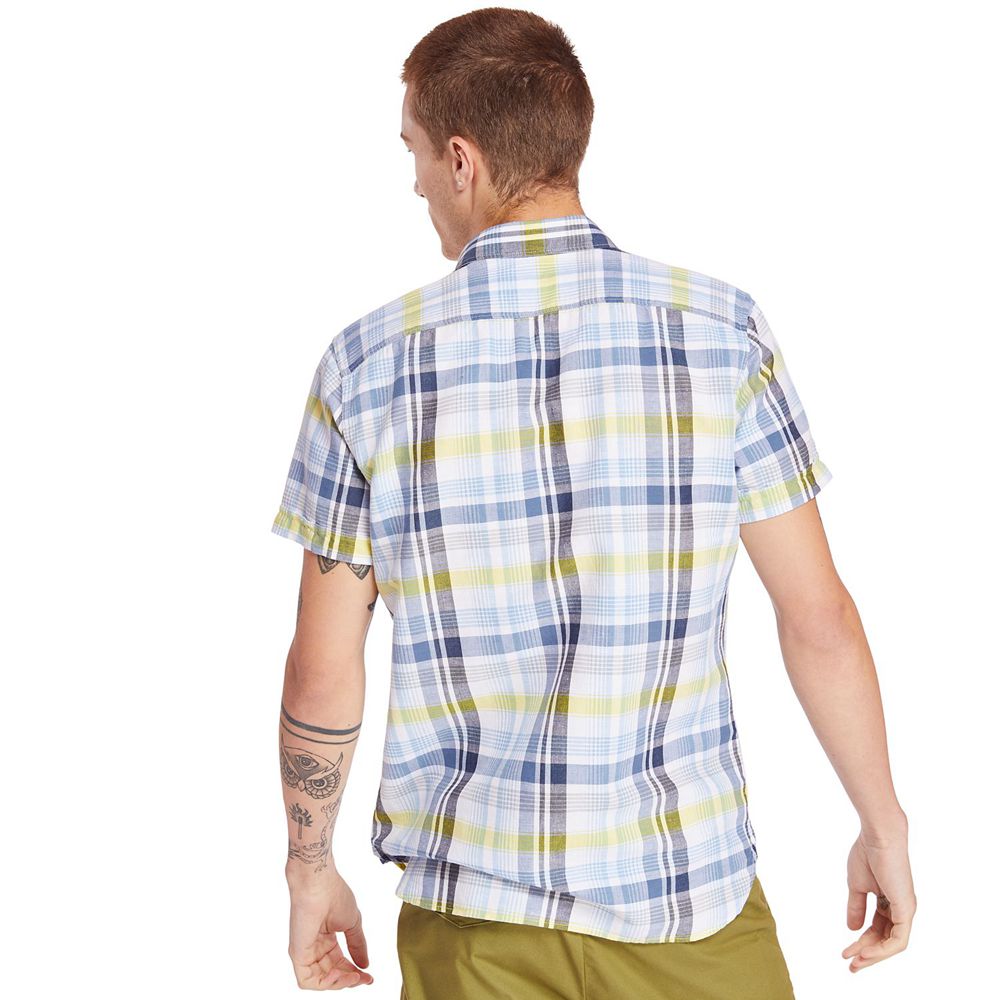 Timberland Πουκαμισα Ανδρικα Μπλε - Mill River Slim Fit Madras - Greece 5032198-TI